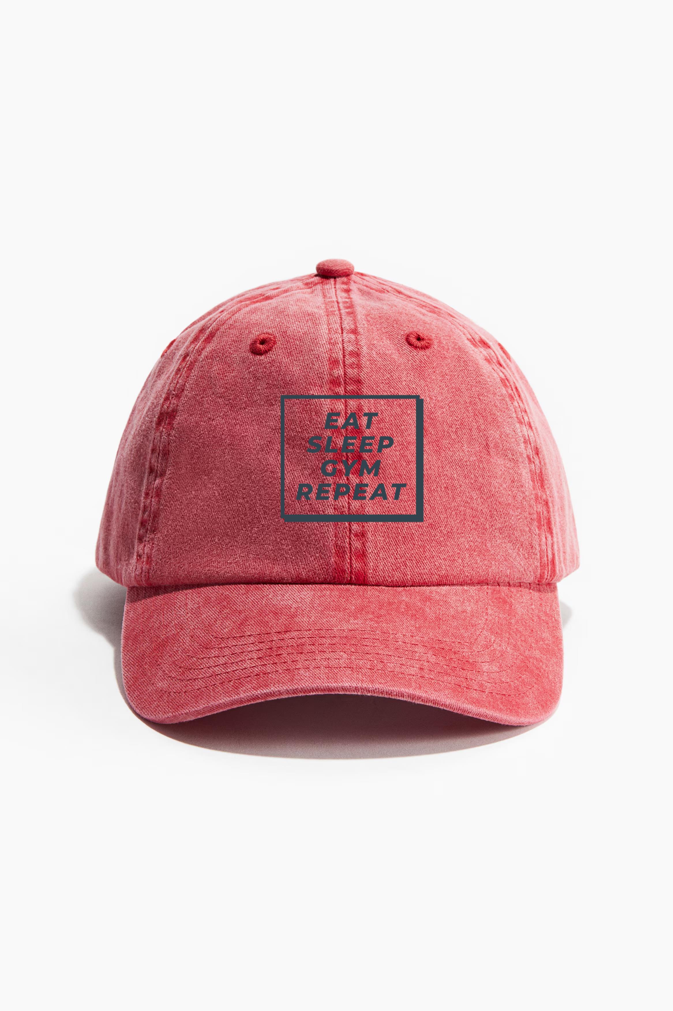 Eat Sleep Gym Repeat Phrase Workout Cotton Twill Cap 
