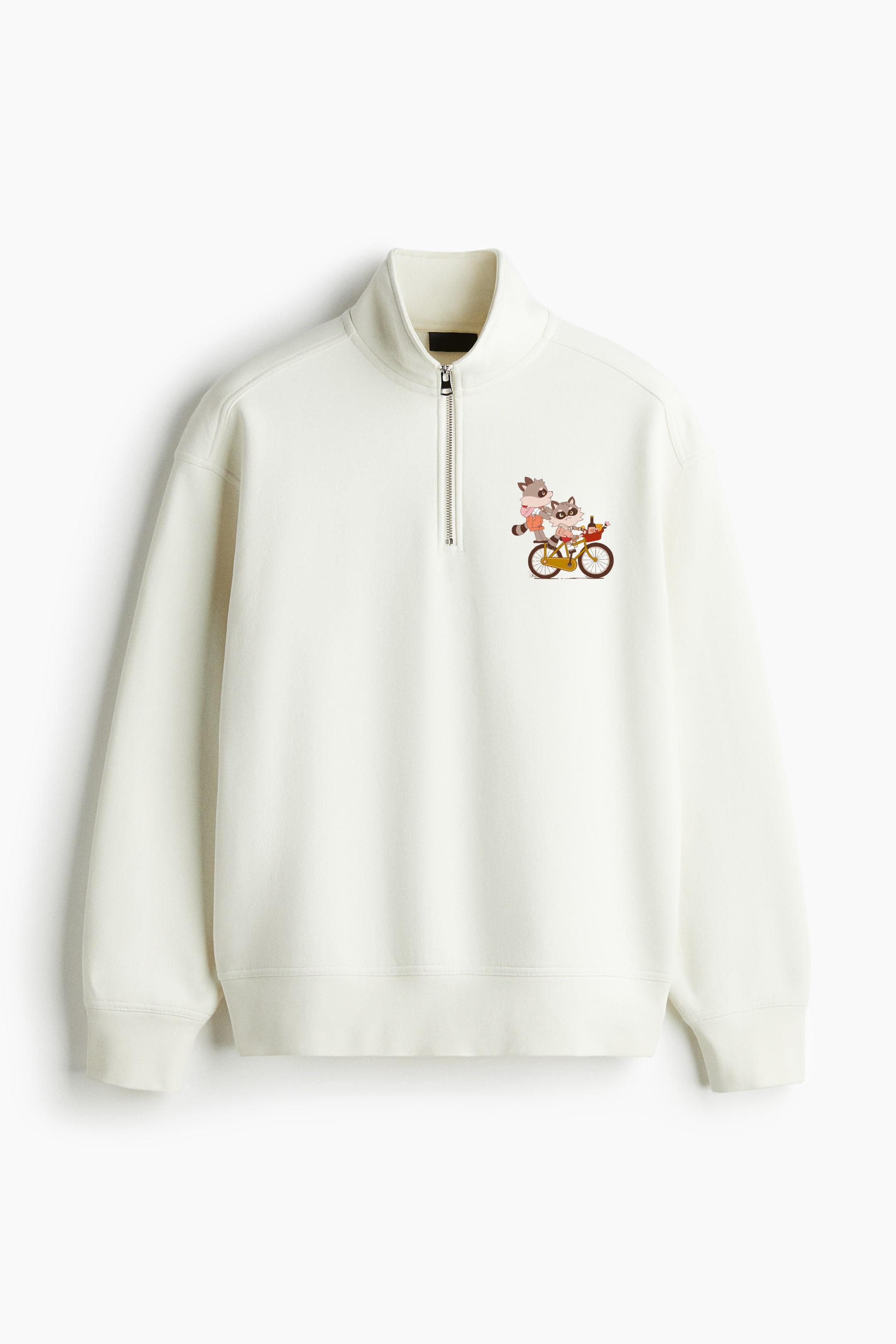 Raccoon Friends On Bike Loose-Fit Sweatshirt Collar Jacket