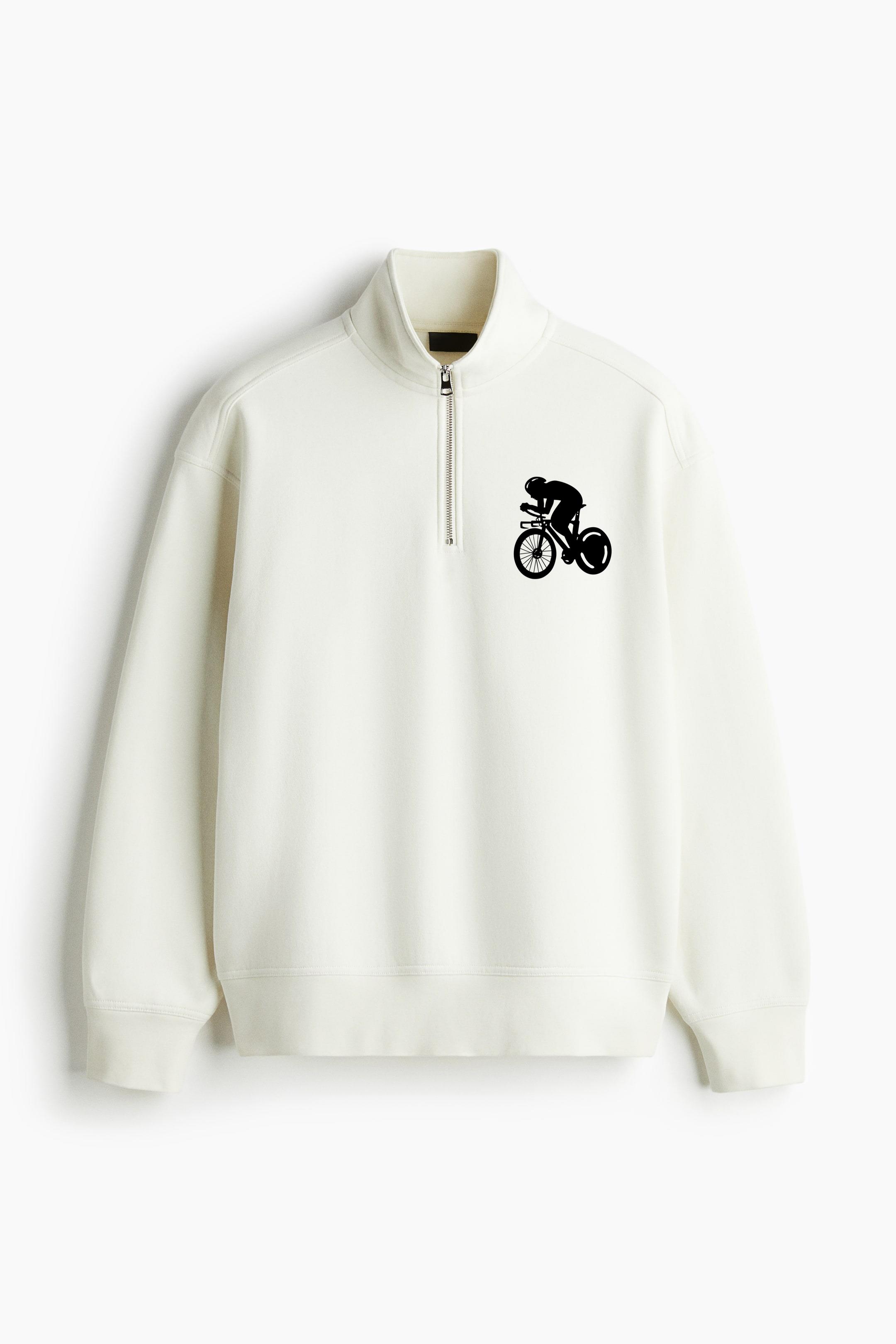Stylized Cyclist In Motion Graphic Design Loose-Fit Sweatshirt Collar Jacket