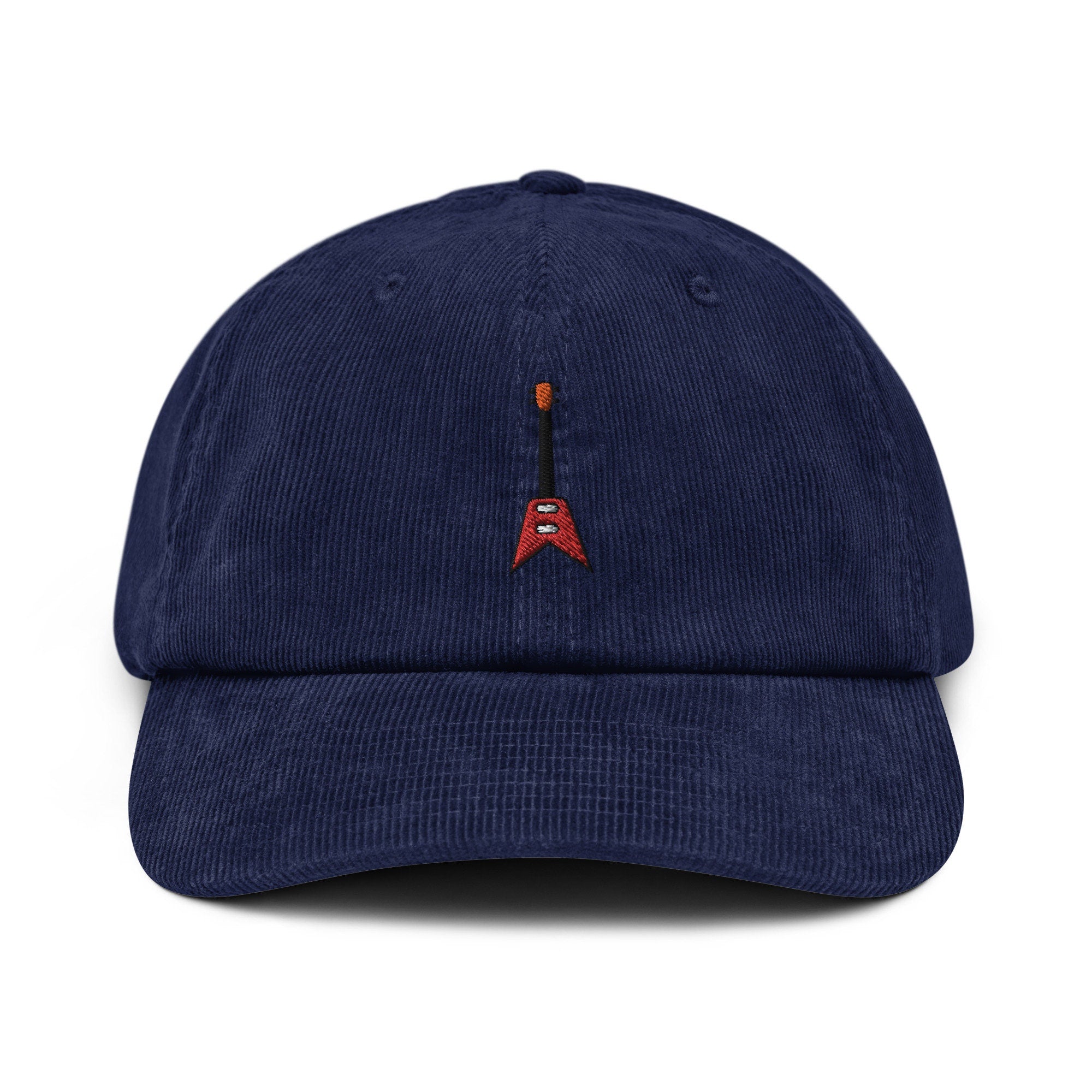 V-Guitar Corduroy Hat, Handmade Embroidered Corduroy Dad Cap - Multiple Colors