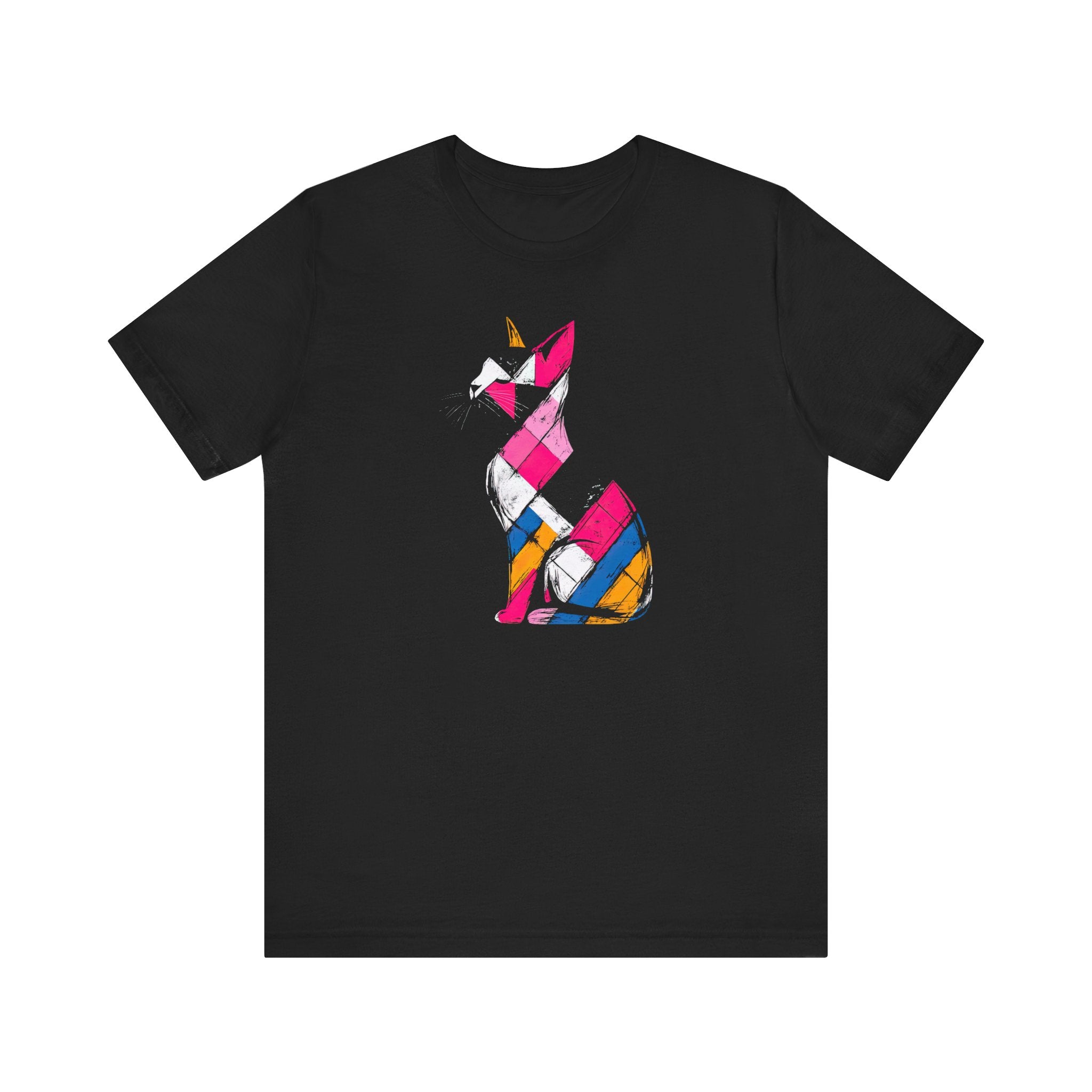 Colorful Geometric Cat T-Shirt – Modern Art Cat Design