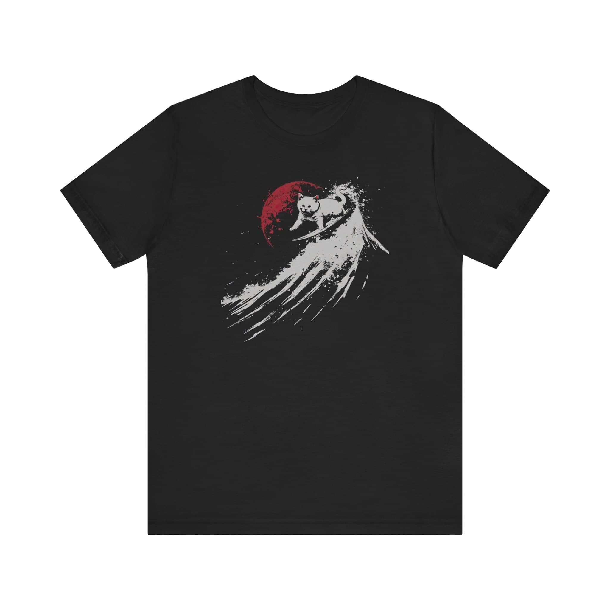 Cat Surfing Under Red Moon Graphic Tee