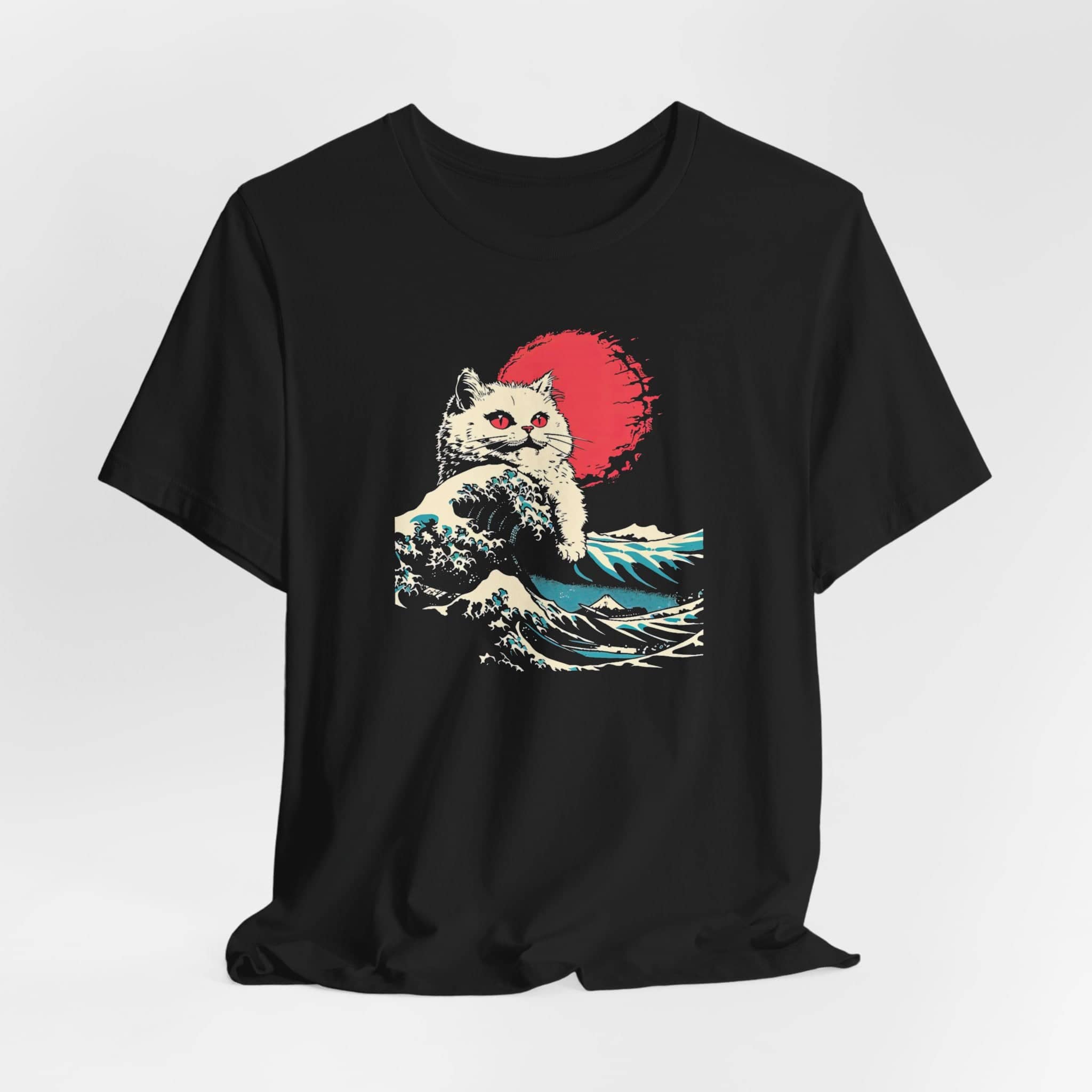 Cat in Japanese Wave Graphic Tee