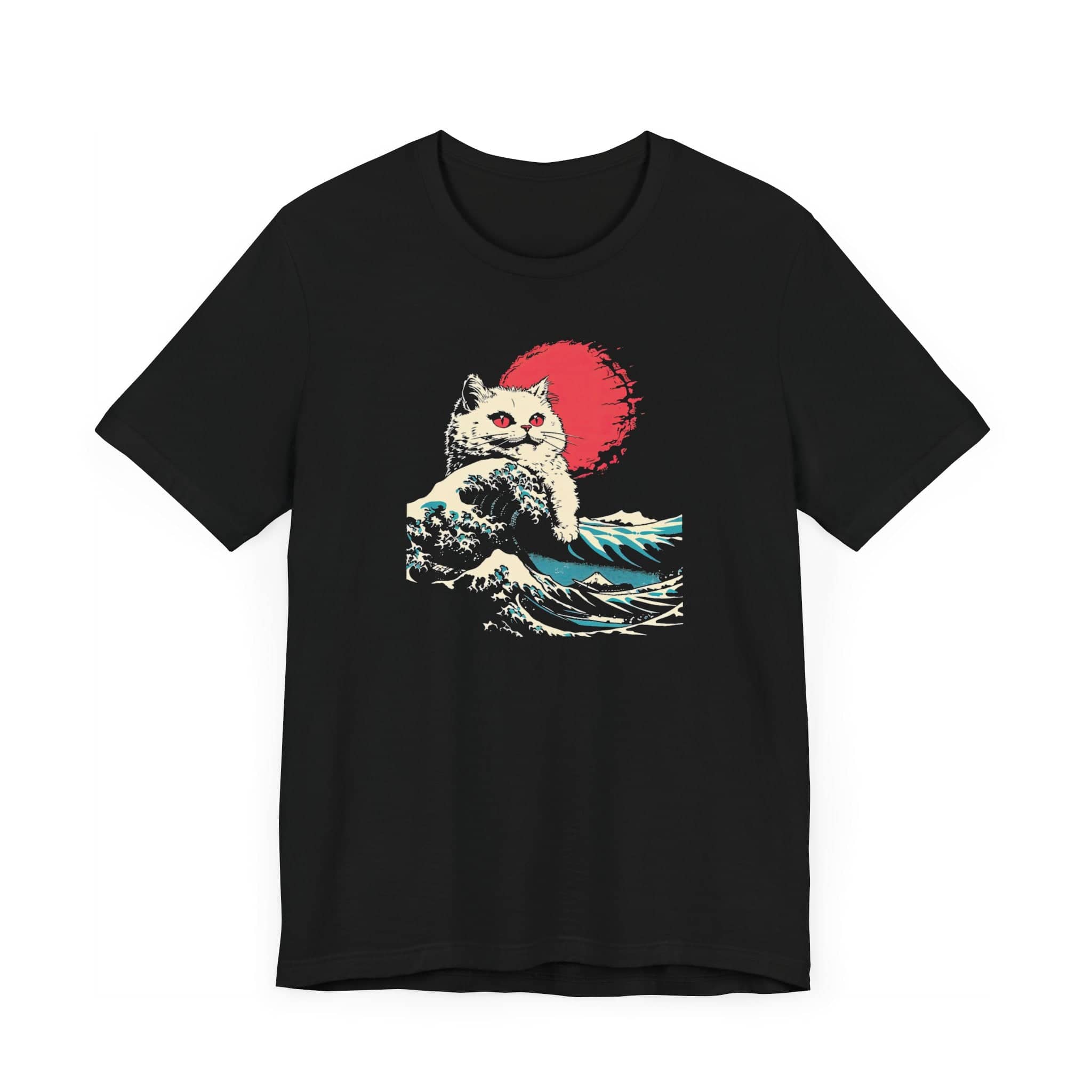 Cat in Japanese Wave Graphic Tee